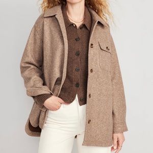 Old Navy Taupe Wool-Blend Shacket Jacket